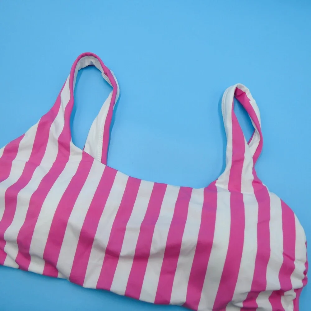 Victorias Secret XXL Pink White‎ Striped Pullover Padded Bikini Top Swimwear New